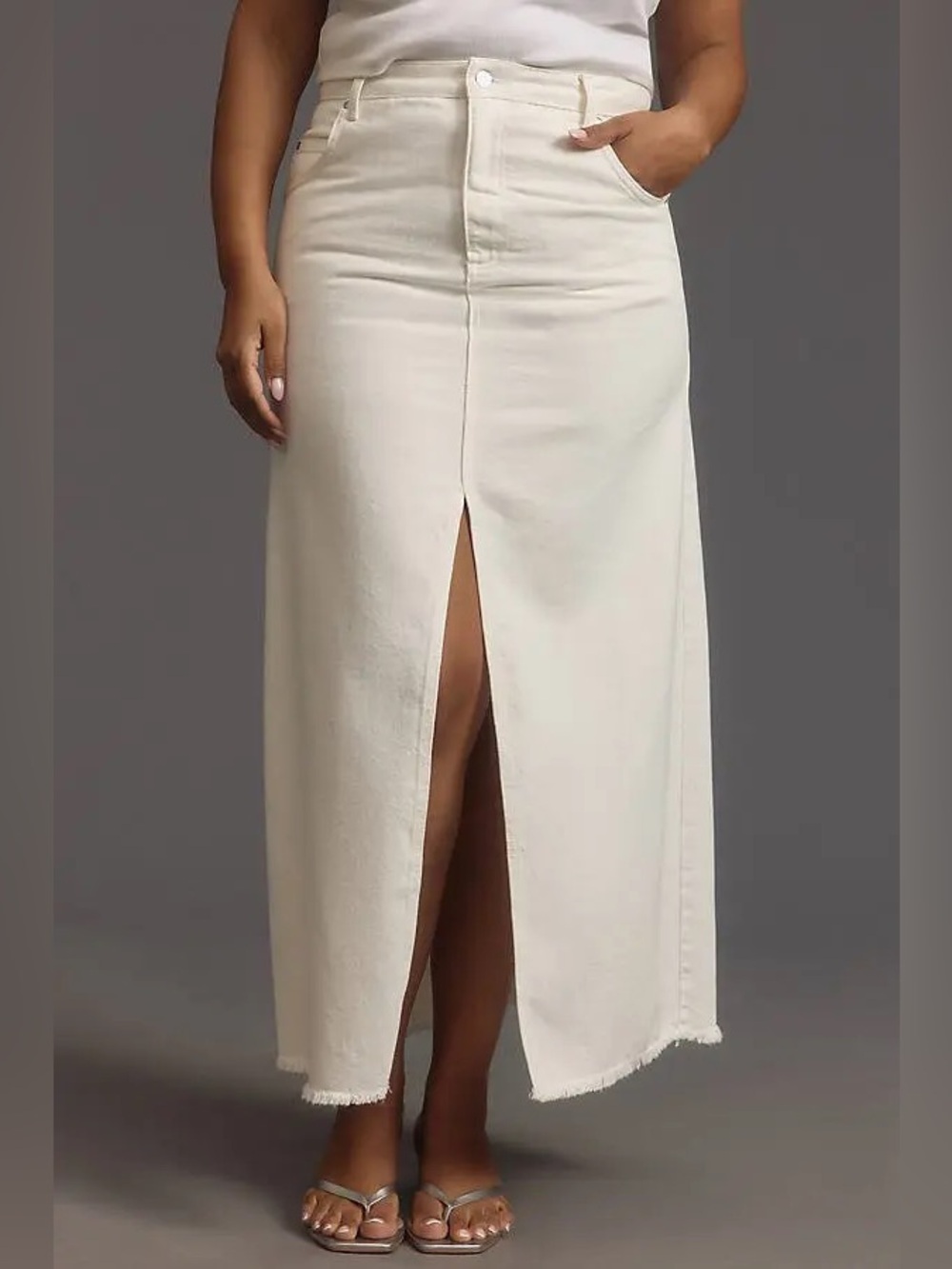 Pilcro by Anthropologie The Madi Front-Slit Denim Maxi Skirt in White, Size 10
